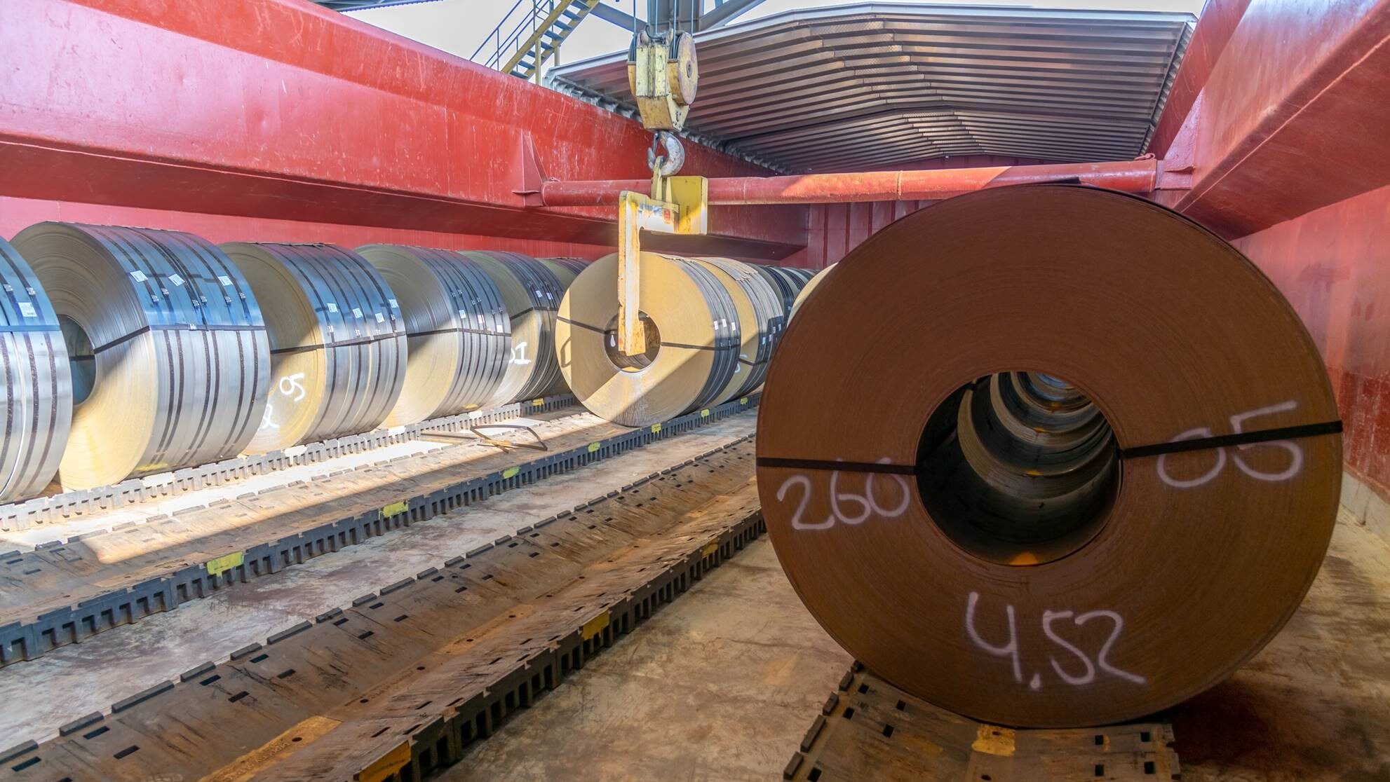 Ship loaden with steel coils